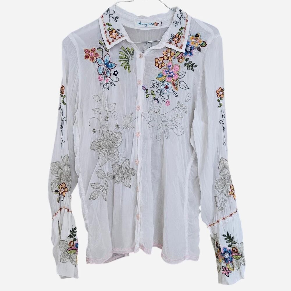 embroidered boho cottagecore johnny was button down shirt